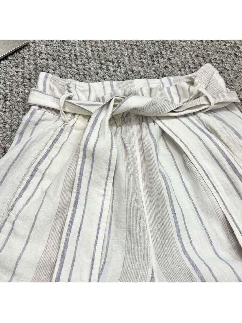 Aritzia Wilfred Gelas 100% linen striped belted paper bag shorts 2 - Picture 4 of 11